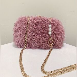 Handmade Genuine Curly Shearling Kisslock Clutch/Shoulder Bag/Crossbody